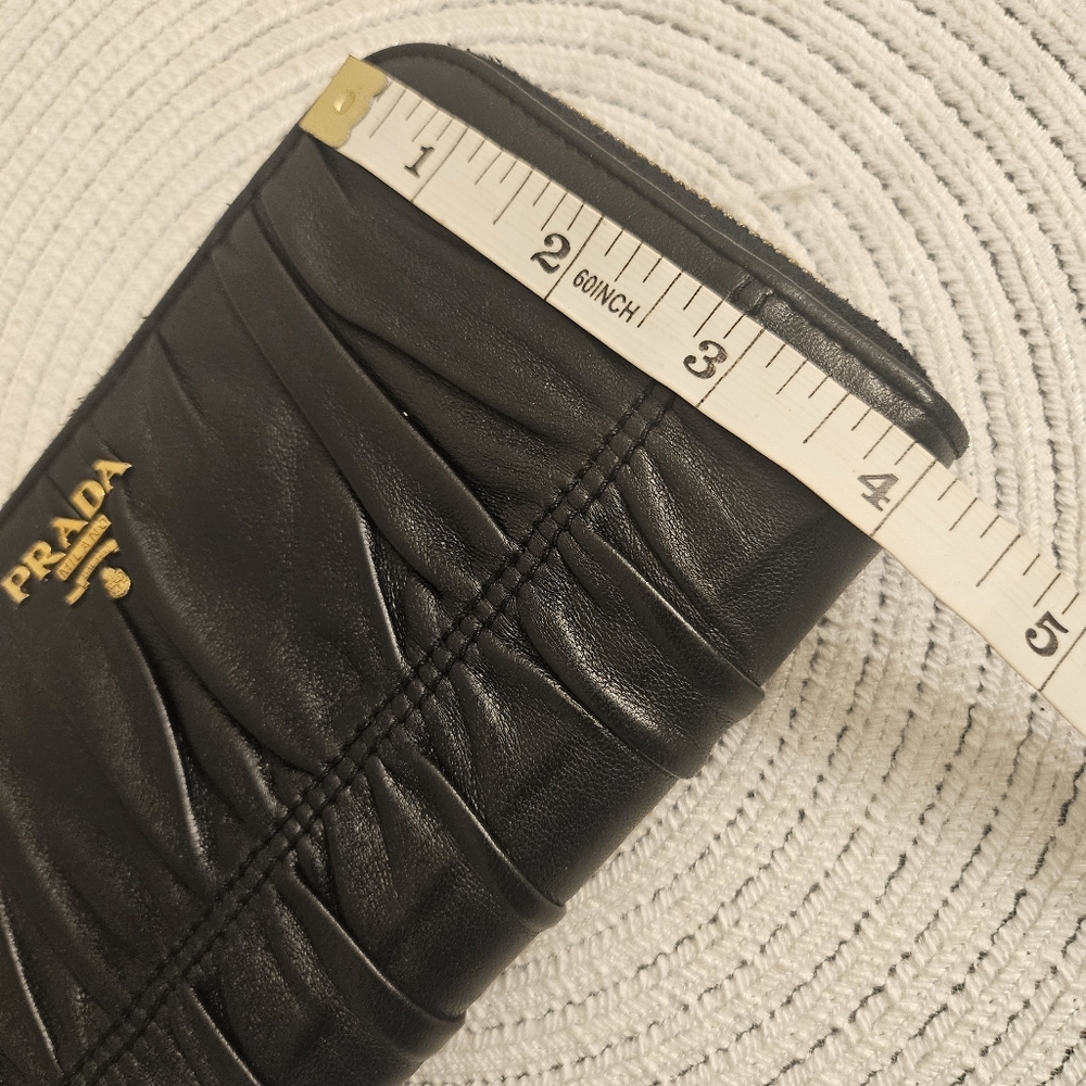 Prada Black Ruched Leather Zip Around Wallet Gold Hardware - Picture 12 of 13
